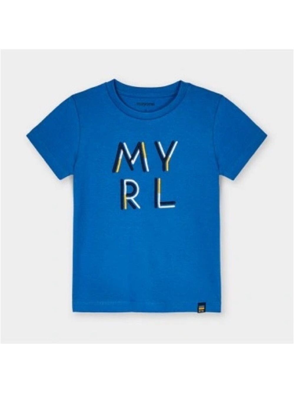 Size 5 Boys Mayoral Vibrant Blue Kids Tee with Graphic Letters